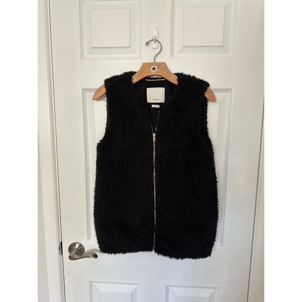 Women's Wilfred Black Faux Fur Zip-Up Vest XS